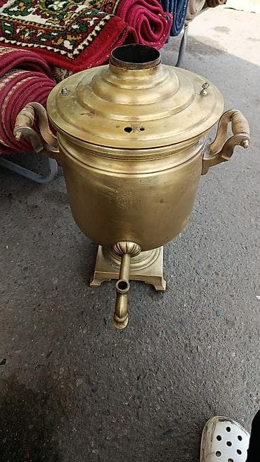 Самовар угольный (дровяной), латунный, классический «банка» на — 2