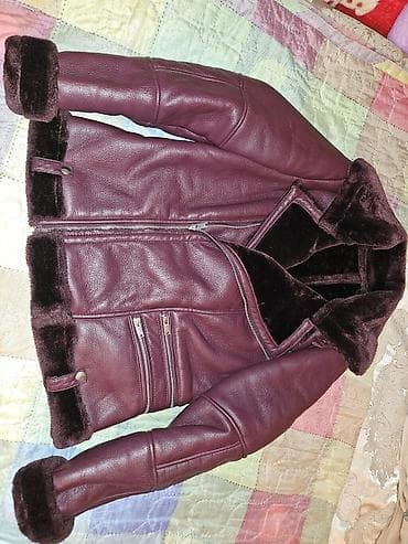 Кофты, свитеры: Женская дублёнка-косуха, бордовый цвет — 3