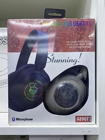 Беспроводные наушники с подсветкой RGB и микрофоном, модель A8907