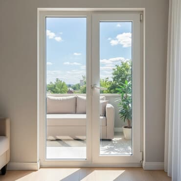 шкафы для балкона: Предлагается двустворчатая балконная дверь в белом цвете. Дверь — 1