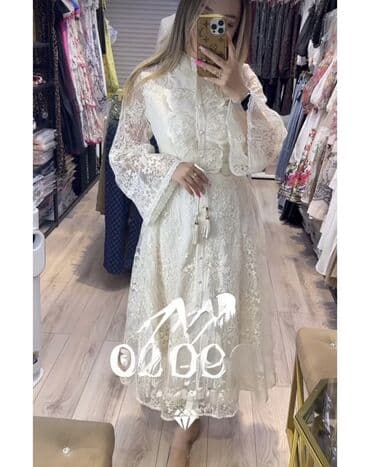 черное платье с кружевными рукавами: Вечернее платье, А-силуэт, Длинная модель, С рукавами, S — 1