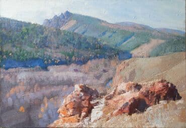 современные художники: Картина маслом на холсте "Скала, освещённая солнцем". Автор: Токарев — 1