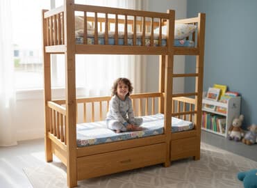 кровать мебель: Балдар үчүн эки ярустуу, Табигый жыгач, түсү - Сары — 2