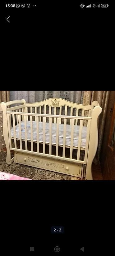 детиский мебел: Детская кроватка с ящиком для хранения. - Материал: древесина/МДФ — 1