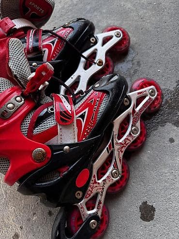 обувь ролик: Детские/подростковые роликовые коньки, раздвижные, цвет красно‑черный — 3
