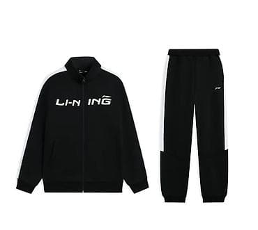 штаны лининг: Спортивный костюм Li-Ning, черный с контрастными белыми вставками - — 1