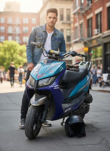 Скутер с тюнингом руля и ярким стайлингом - Модель: указано на at lalafo.kg Скутер с тюнингом руля и ярким стайлингом - Модель: указано на