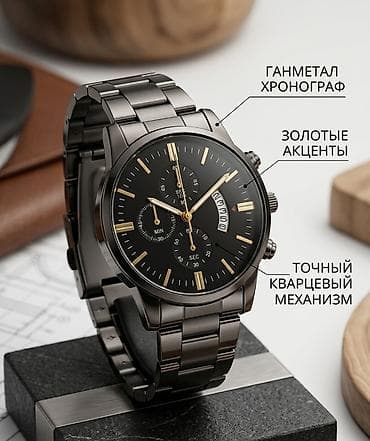 Мужские наручные часы с хронографом в цвете ганметал. - Корпус и