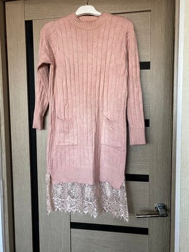 школьные блузки оптом от производителя: Женская туника, вязаная бежевая туника, вязаная туника, розовая — 2