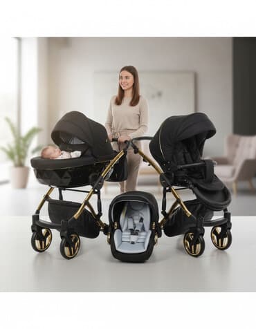 каляска для близнецов: Коляска, цвет - Черный, Б/у — 1