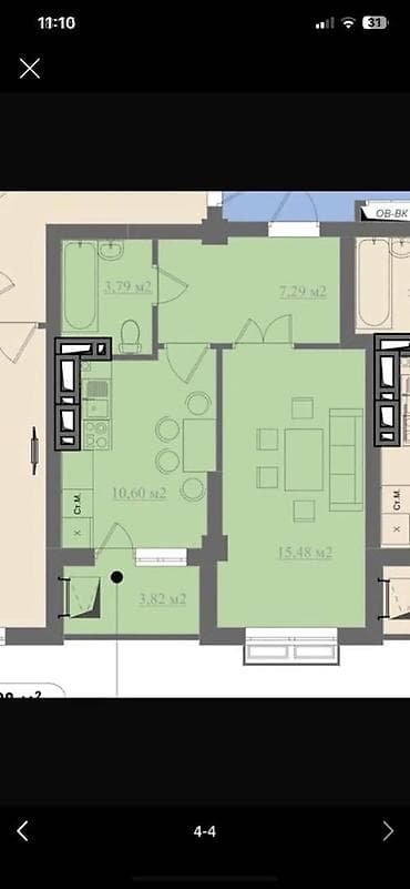 flat rent: 1 комната, 42 м², Элитка, 3 этаж, Готовая ПСО (под самоотделку) — 8