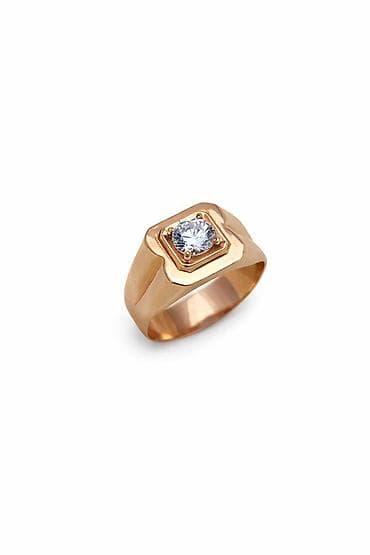 rosra quartz: Печатка из красного золота 585 с цирконом — ADAMANT, артикул 25666. - — 3