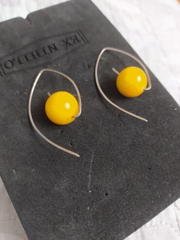 Атайын кийим: Серебряные серьги с натуральным янтарём . королевский — 3