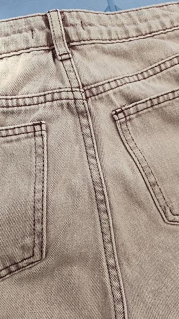 джинс: Джинсы бежевые (розовый оттенок) - Прямой крой, классическая средняя — 3