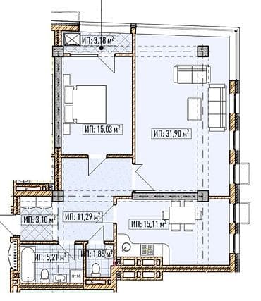 elite hause: 2 комнаты, 87 м², Южная Магистраль Элитка, 7 этаж, ПСО (под самоотделку) — 5