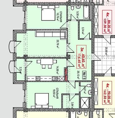 3 комнаты, 120 м², ПСО (под самоотделку) — 6