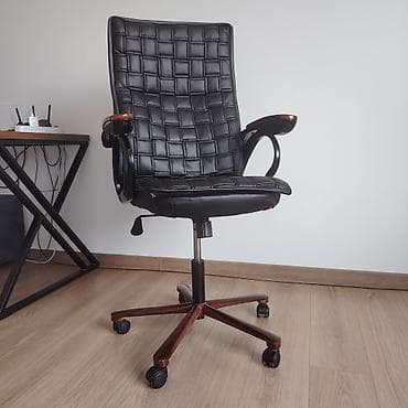 Офисное кресло, Б/у, С колесиками, цвет - Черный, Экокожа