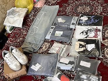 bootcut jeans: Свободные джинсы карго-стайл с широким прямым кроем и эффектом варки — 7