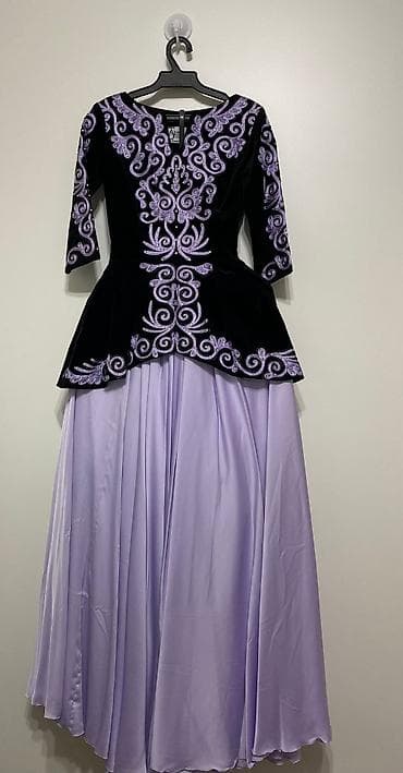 велюр платья: Вечернее платье, Пышное, Длинная модель, Велюр, С рукавами, XS — 1