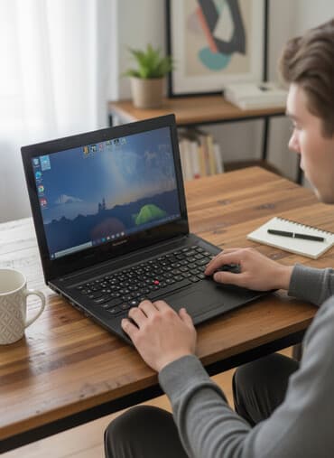 Ноутбук, Lenovo, 8 ГБ ОЗУ, AMD A8, 14 ", Б/у, Для несложных задач, память SSD