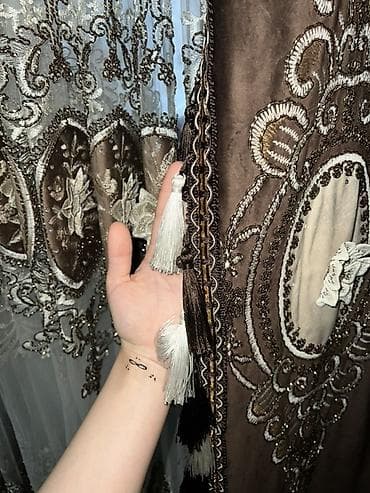 шелк ткань: Комплект штор, Велюр, С вышивкой, Готовое изделие, Б/у, Для зала — 7
