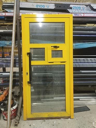 солнечный энергия: Алюминиевая входная дверь со стеклопакетами, ярко‑жёлтая - Материал — 1