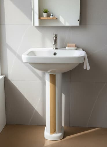 раковина с пьедесталом: Представляем классическую керамическую раковину белого цвета — 1