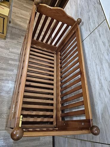 ярус детский: Основательная, деревянная детская кровать-монеж с матрасом. Длина 126 — 5