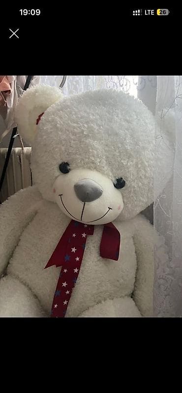 Большой мягкий плюшевый мишка - Цвет: белый, пушистый ворс - Лицо с