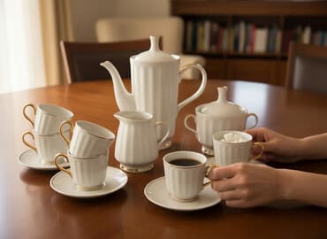 чайные сервиз: Набор посуды и лабораторной утвари. 1) Чайный сервиз из тонкого — 9