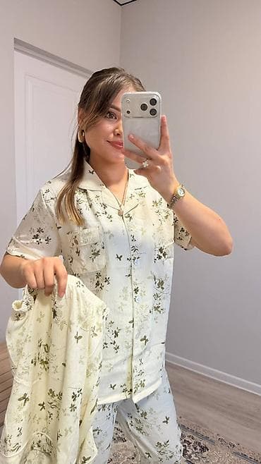 пижама муслин: Женские пижамные комплекты с коротким рукавом тройка — 6