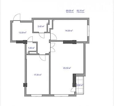 2 комнаты, 80 м², Элитка, 14 этаж, Готовая ПСО (под самоотделку)