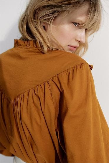 стильные белые блузки: Блузка H&M горчичного цвета с вышивкой, длинным рукавом и — 4