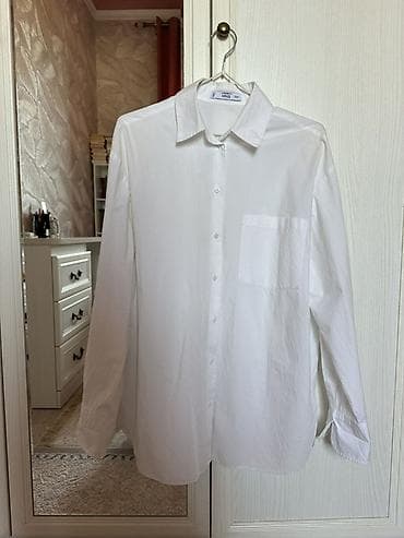 рубашку mango: Белая рубашка MNG (Mango), oversize fit. - Фасон: свободный oversize — 3