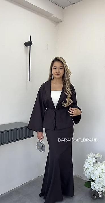 купить плащ женский: Костюм с юбкой, Макси, Пиджак, Турция, M — 1