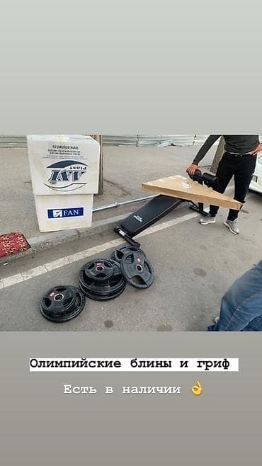 Комплект для силовых тренировок, включающий в себя олимпийский гриф и