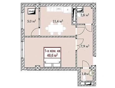6: 1 комната, 46 м², Кок-Жар ж/м Элитка, 2 этаж, ПСО (под самоотделку) — 3