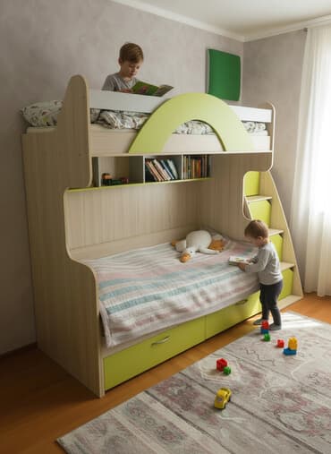 две кровати с матрасами: Двухъярусная кровать с двумя матрасами (Lina) Нижнюю кровать можно — 4