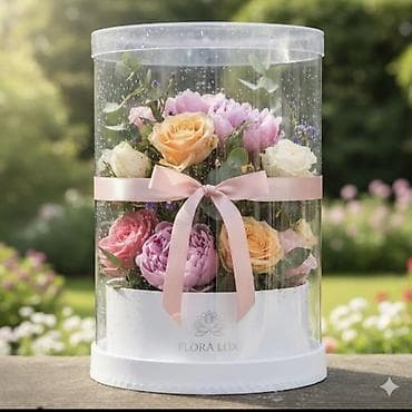 Премиальная цветочная композиция в цилиндрической коробке Flora Lux
