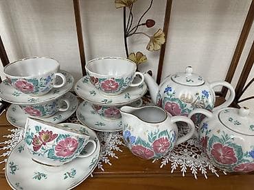 меняю на дачу: Чайный сервиз ЛФЗ из костяного фарфора с цветочным узором. Набор на 5 — 6