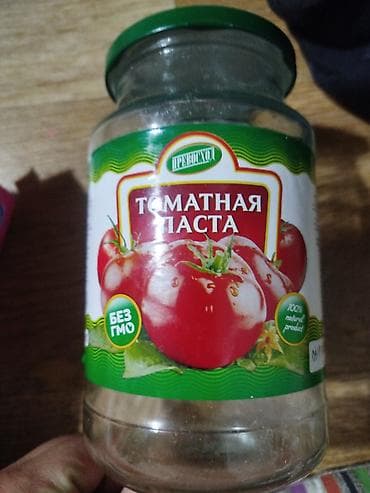 Фрукты: Банки из под томатной пасты «Превосход» в стеклянной банке с зелёной — 1