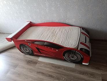 кровать машинка с матрасом: Кровать-машинка, Б/у, ЛДСП — 1