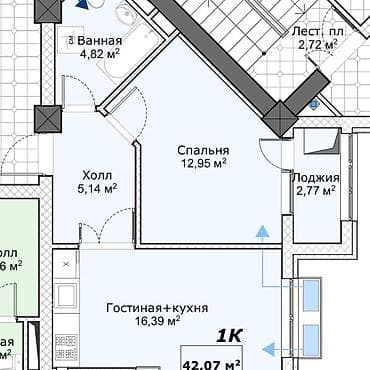 Продажа квартир: 1 комната, 42 м², Элитка, 7 этаж, Готовая ПСО (под самоотделку) — 6