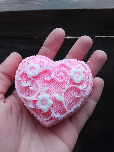 мыльные букеты: Ажурное фигурное мыло «Сердце» - Ручная работа, форма в виде сердечка — 1