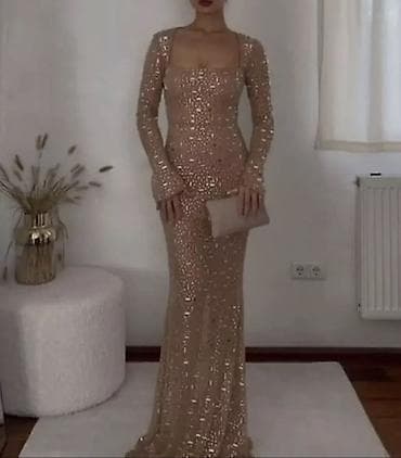 золотое платье: Вечернее платье в пол. Платье с кристаллами Swarovski(44-46 раз) - — 1