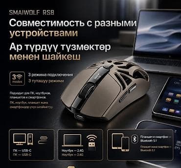 e96a hoco: 🖱️ Игровая Беспроводная Мышь Smailwolf RS8 — 10000 DPI, Bluetooth 5.1 — 9