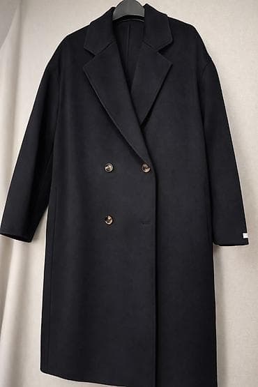 чёрное женское пальто: Женское пальто прямого кроя. - Материал: плотная шерстяная ткань — 6
