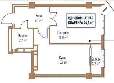 1 ком кв: 1 комната, 47 м², Элитка, Элитка, 7 этаж, ПСО (под самоотделку) — 2