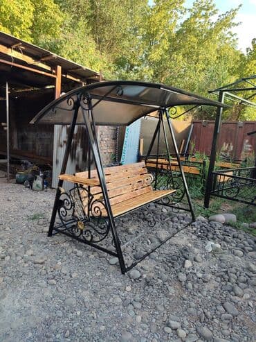 скамейка фото: Садовые качели Металл, Со спинкой, С крышей — 1