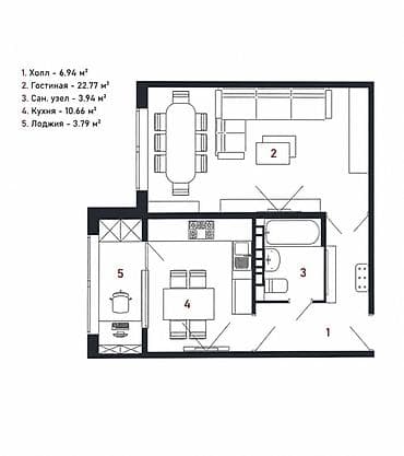 элизавета: 1 комната, 48 м², 108 серия, 2 этаж, Готовая ПСО (под самоотделку) — 1